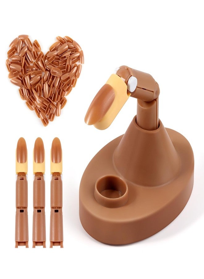 LIONVISON Practice Fingers Hand Acrylic Nails: 3PCS Fake Fingers to Practice Fake Nails - Manicure Acrylic Nail Hands Training Set with Base and 100PCS Brown Nail Tips for Nail Supplies - Image 1